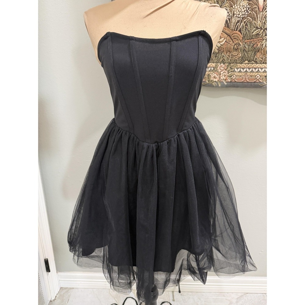 Dress Womens‎ XS Black Strapless Sweetheart Tulle Fit Flare Mini Party Cocktail